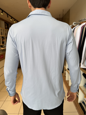 Camisa Elastic M/Longa Azul Claro Masculina - Marfim Moda Masculina