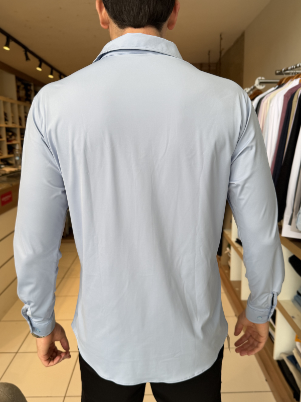 Camisa Elastic M/Longa Azul Claro Masculina - Marfim Moda Masculina