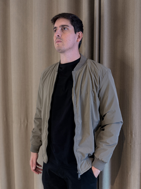 Jaqueta Couro Nobuck Marrom Acinzentado - Marfim Moda Masculina