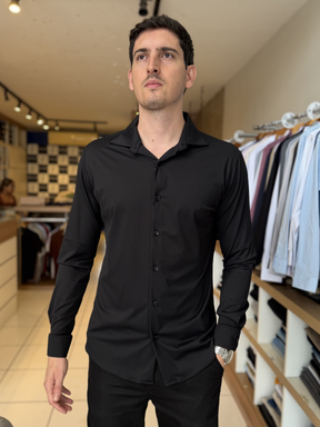 Camisa Elastic M/Longa Preta Masculina - Marfim Moda Masculina