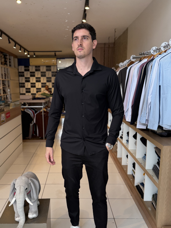Camisa Elastic M/Longa Preta Masculina - Marfim Moda Masculina