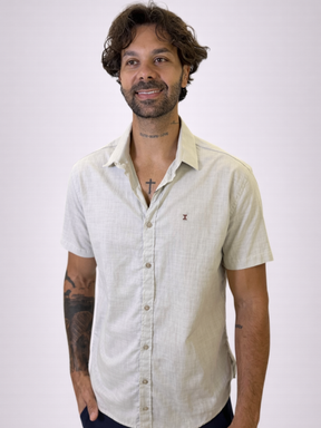 Camisa Drazo M/Curta com Botões Bege Masculina - Marfim Moda Masculina