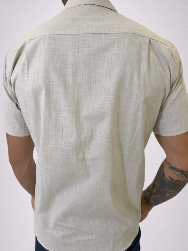 Camisa Drazo M/Curta com Botões Bege Masculina - Marfim Moda Masculina