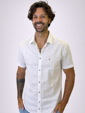 Camisa Drazo M/Curta com Botões Branca Masculina - Marfim Moda Masculina