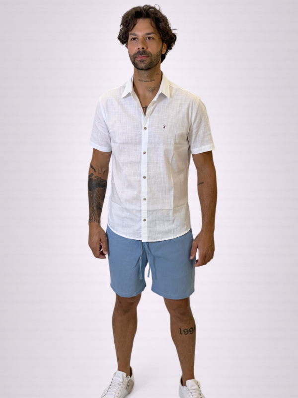 Camisa Drazo M/Curta com Botões Branca Masculina - Marfim Moda Masculina