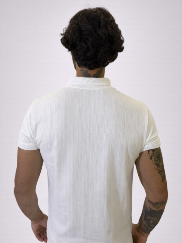 Camisa Polo Drazo Texturizada Branca Masculina - Marfim Moda Masculina