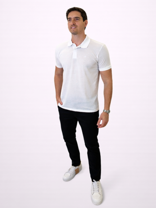 Camisa Polo Piquet Momentus Branca Masculina - Marfim Moda Masculina