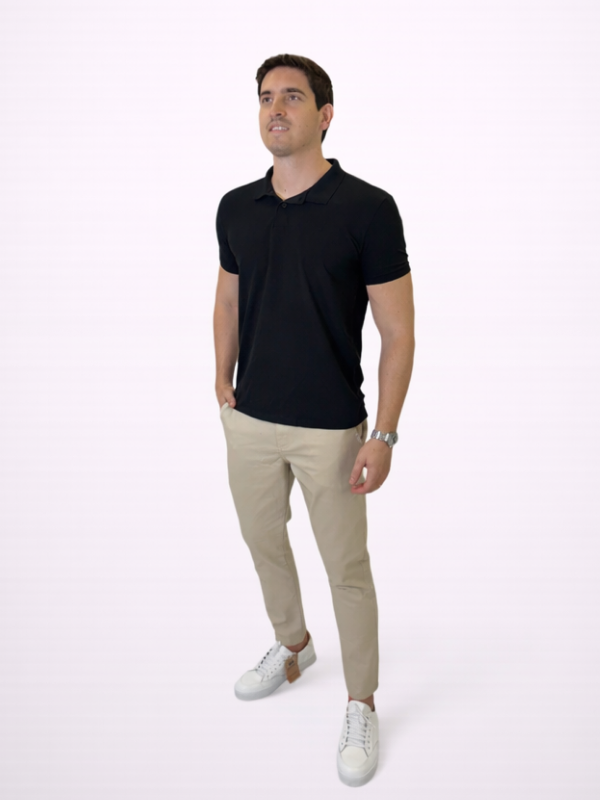 Camisa Polo Piquet Momentus Preta Masculina - Marfim Moda Masculina