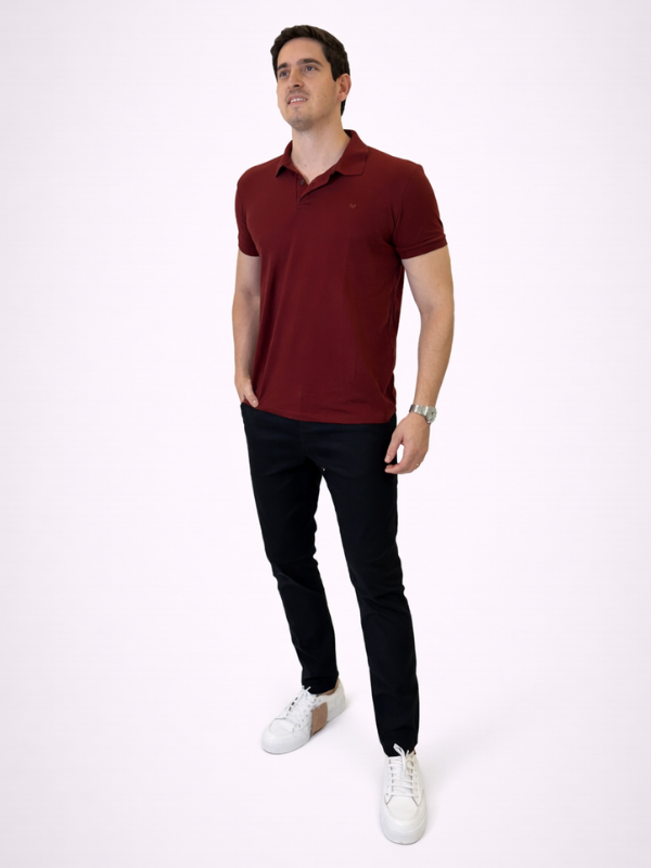Camisa Polo Piquet Momentus Vinho Masculina - Marfim Moda Masculina