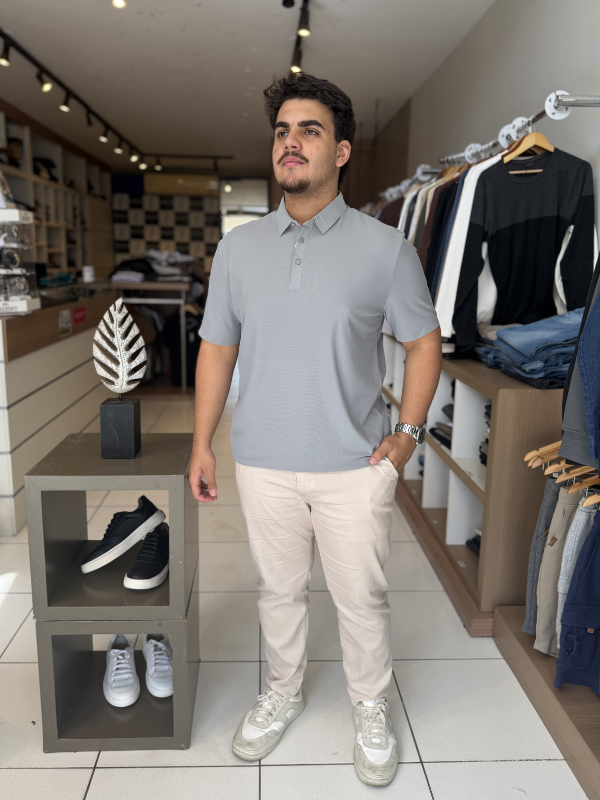 Camisa Polo Tecnológica  - Marfim Moda Masculina