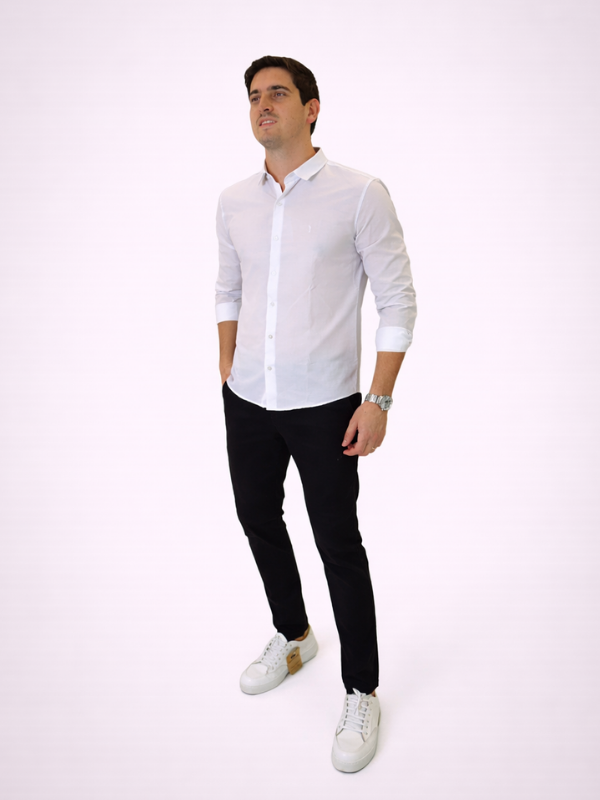 Camisa Sibra M/Longa Branca Masculina - Marfim Moda Masculina
