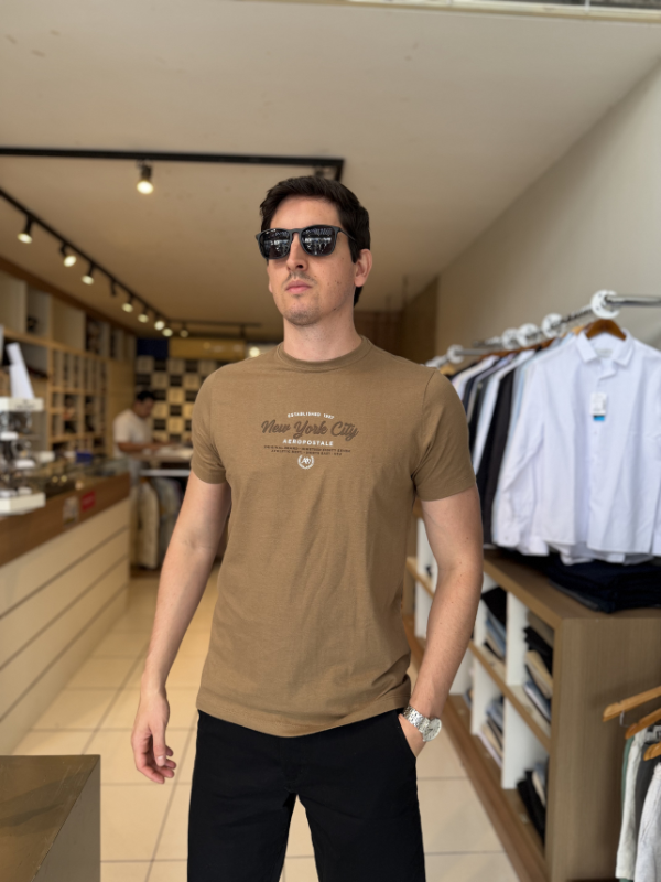 Camisa Aeropostale Marrom 100% Algodão Masculina - Marfim Moda Masculina