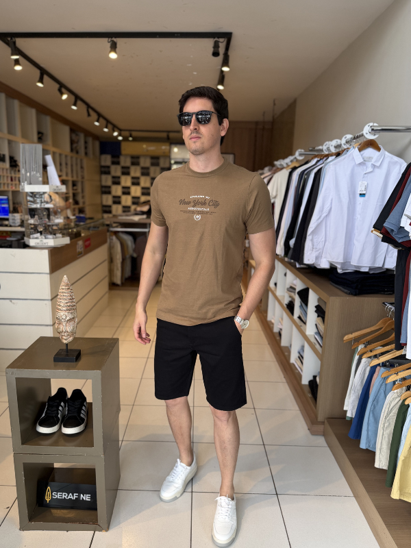 Camisa Aeropostale Marrom 100% Algodão Masculina - Marfim Moda Masculina