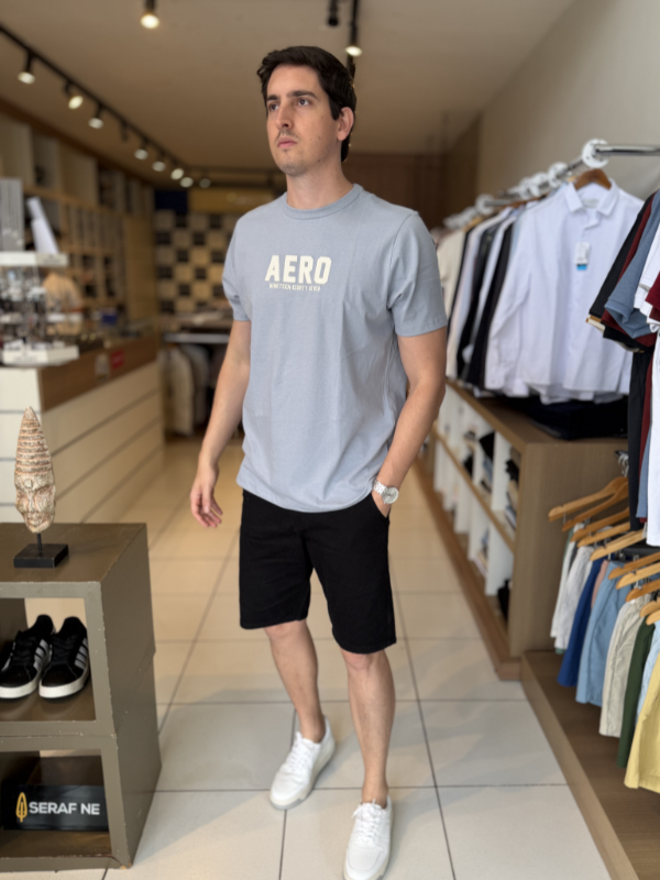 Camisa Aeropostale Azul Claro Acinzentado 100% Algodão Masculina - Marfim Moda Masculina