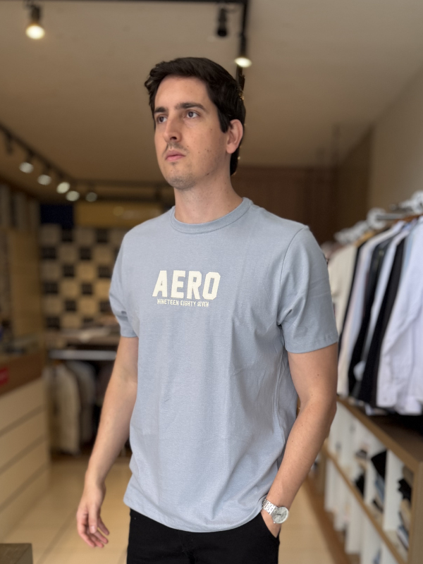 Camisa Aeropostale Azul Claro Acinzentado 100% Algodão Masculina - Marfim Moda Masculina