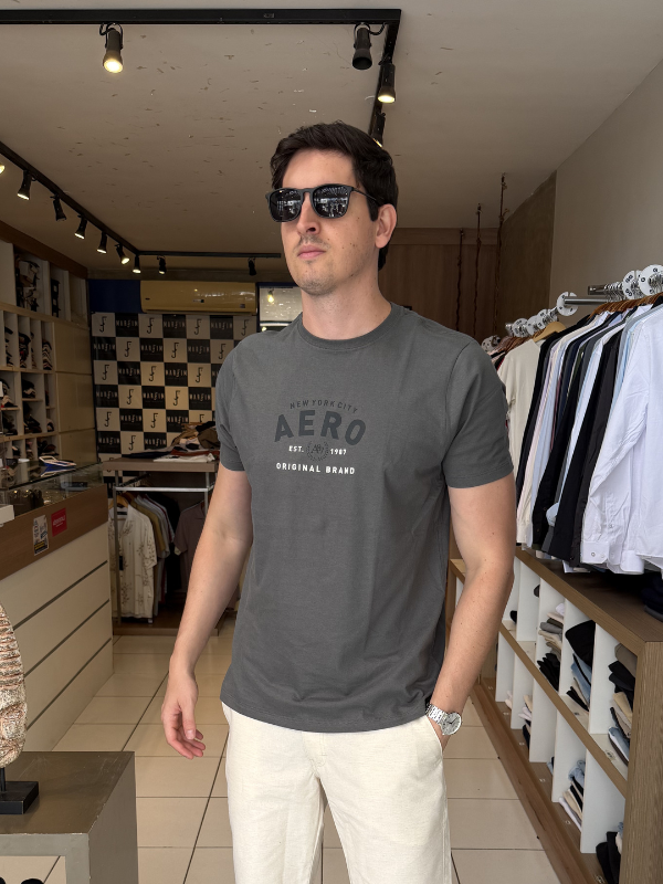 Camisa Aeropostale Cinza Escuro 100% Algodão Masculina - Marfim Moda Masculina