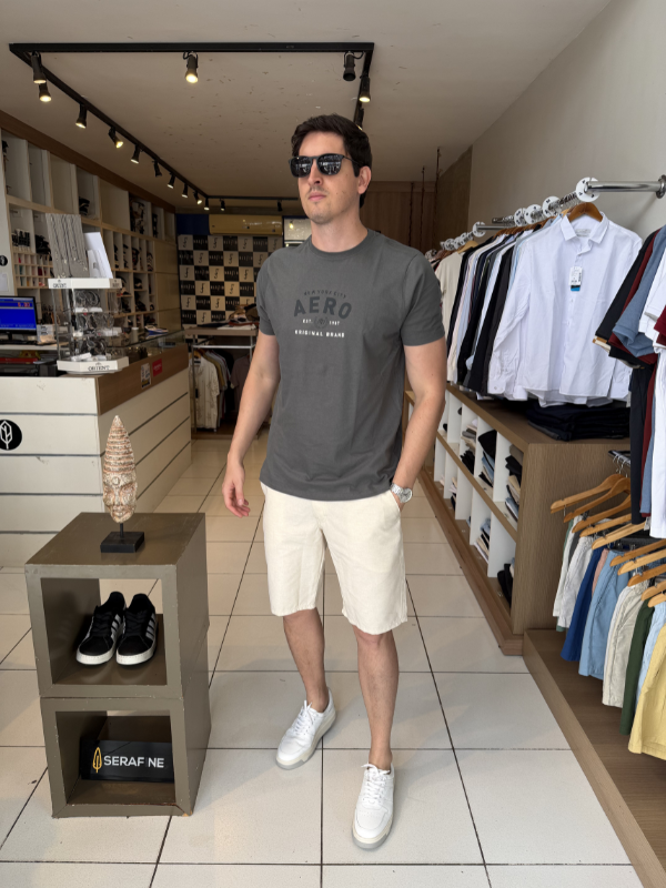 Camisa Aeropostale Cinza Escuro 100% Algodão Masculina - Marfim Moda Masculina