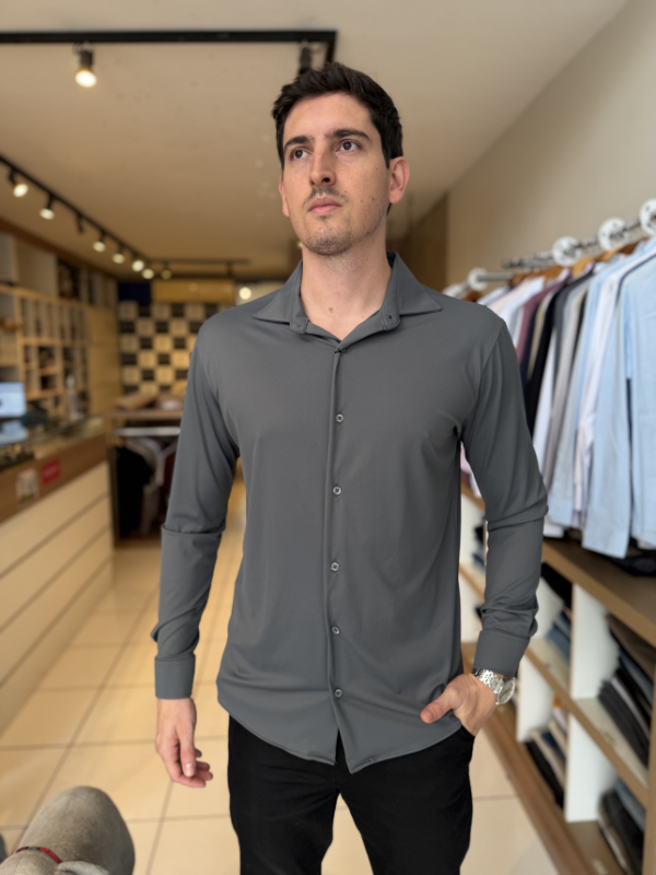 Camisa Elastic M/Longa Cinza Masculina - Marfim Moda Masculina