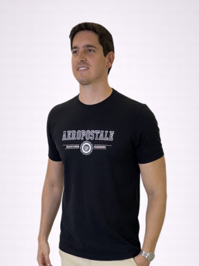 Camisa Aeropostale Preta com Branco 100% Algodão Masculina - Marfim Moda Masculina