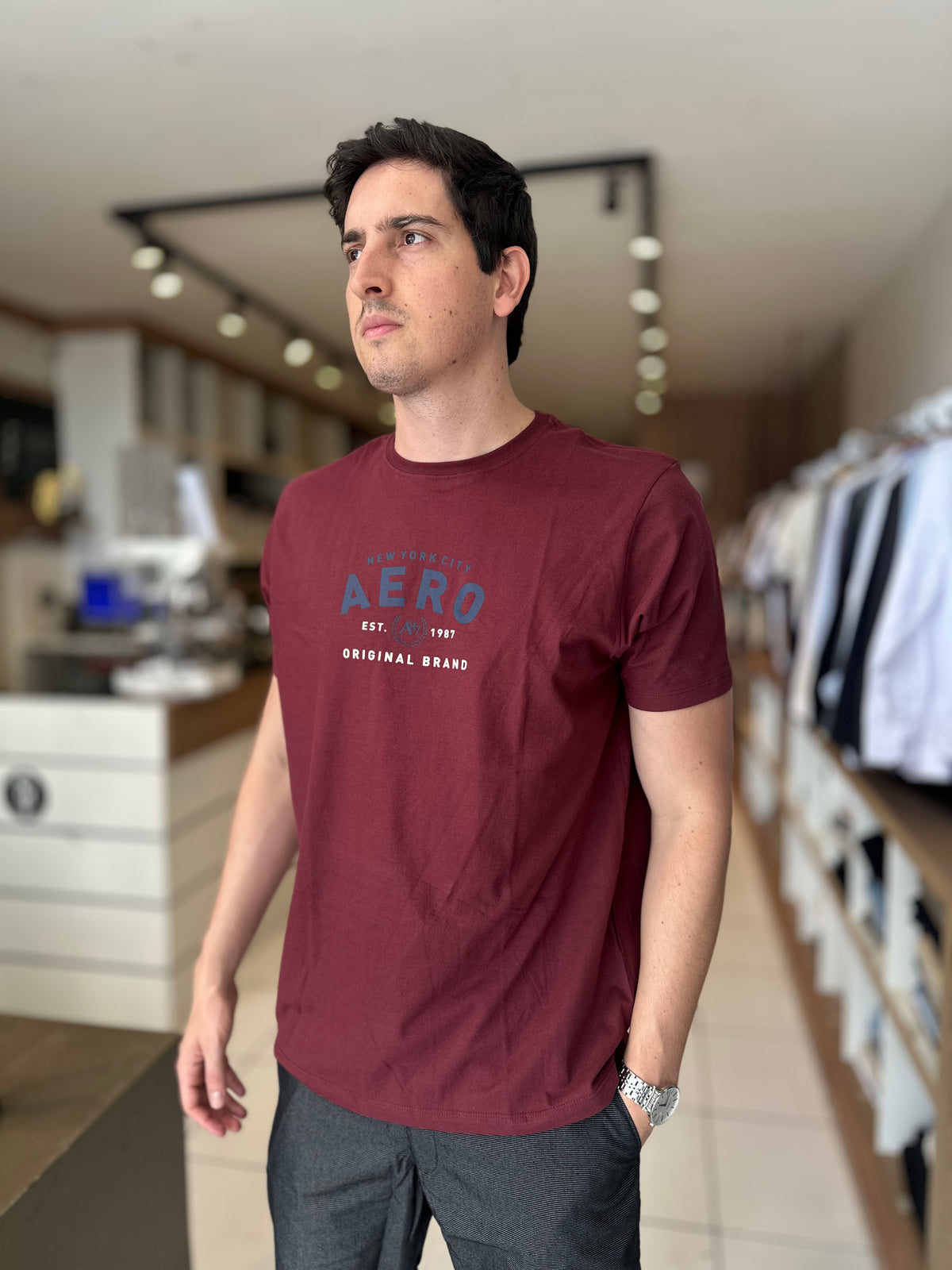 Camisa Aeropostale Vinho 100% Algodão Masculina - Marfim Moda Masculina