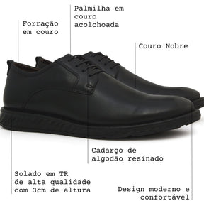 Sapato Derby All Black 100% Couro Legítimo - Marfim Moda Masculina