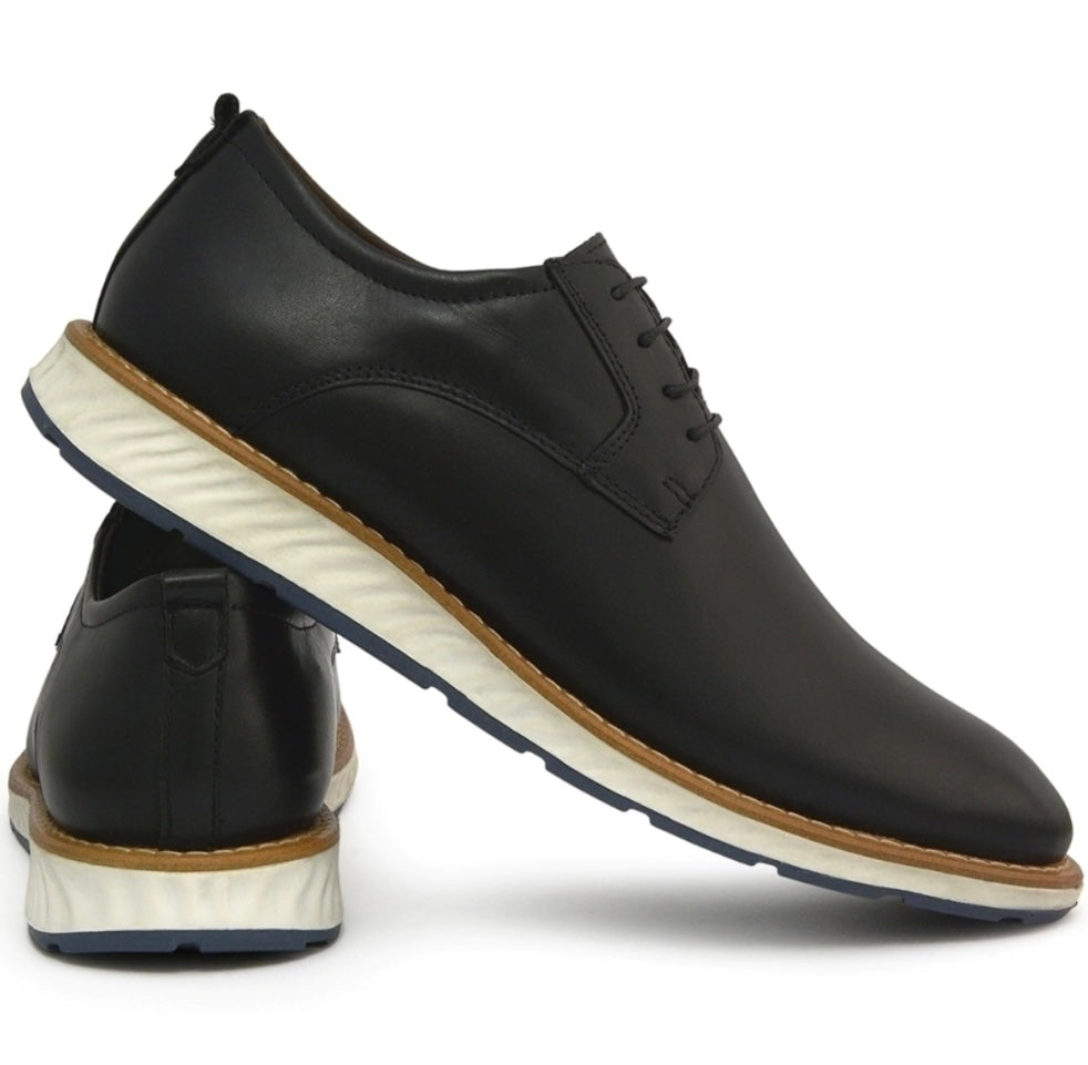 Sapato Social Derby Preto Vintage 100% Couro Legítimo - Marfim Moda Masculina