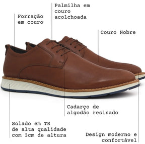 Sapato Derby Café Vintage 100% Couro Legítimo - Marfim Moda Masculina